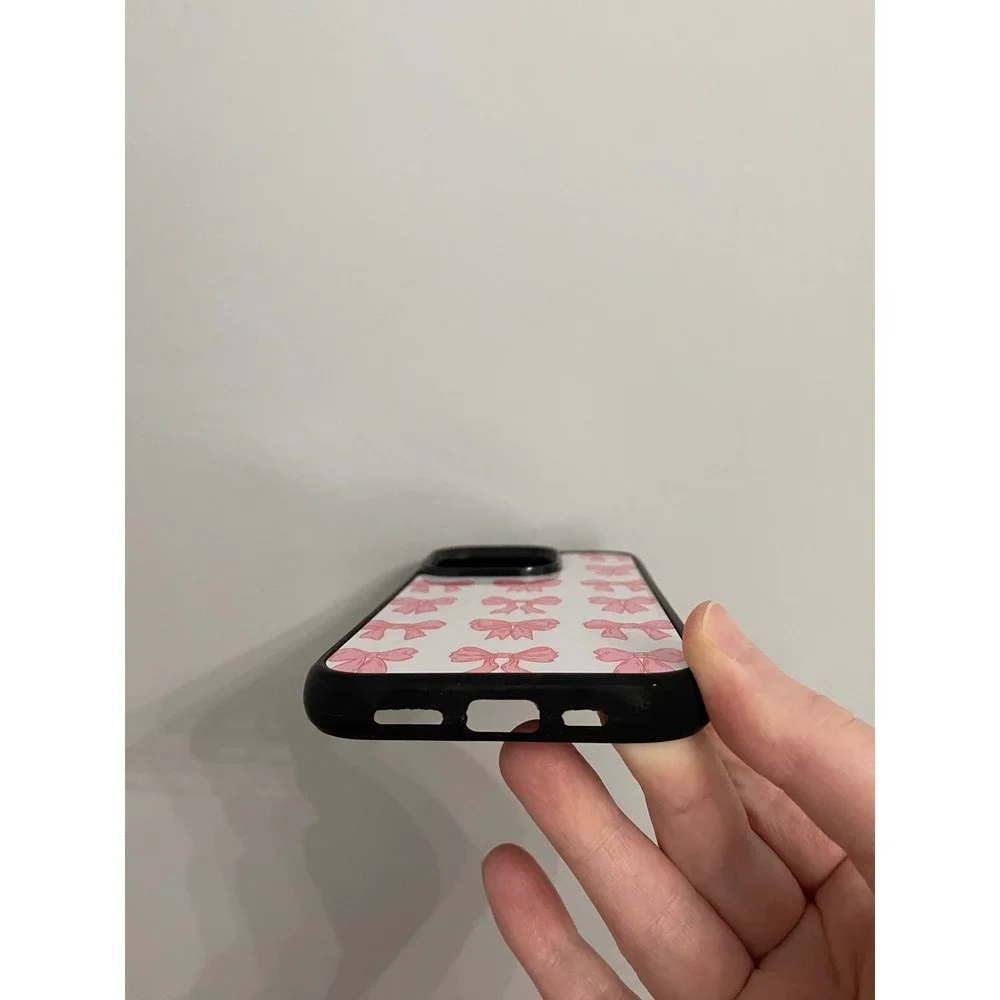 Pink Bow Pattern iPhone 14 Pro Case White Pink Coquette Ribbon Design